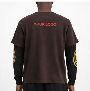 เสื้อยืดแขนยาวลายกราฟิกแบบกำหนดเอง 2 in 1 ทรงโอเวอร์ไซส์ สไตล์สตรีทแวร์ ผ้าคอตตอนหนา เสื้อแขนสองชั้น - Product Image 4