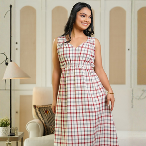 Vestido Midi Clásico de Algodón a Cuadros - Product Image 1