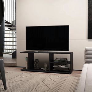 Meuble TV ouvert noir avec rangement, support TV fonctionnel au design élégant - Product Image 1
