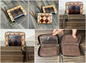 Nuevo llavero de monedero con cremallera de cuero a cuadros pequeño de lujo para mujer, monedero pequeño para mujer, tarjetero, billetera para mujer - Product Image 3