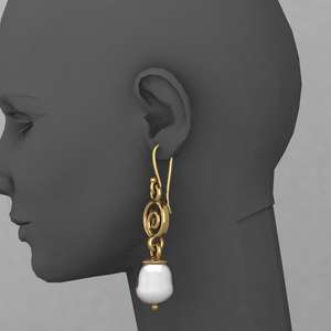 Boucles d'oreilles pendantes spirales Art Déco tendance en argent 925 faites à la main avec perles d'eau douce en forme de goutte, plaquées or, bijoux fins pour mariée chrétienne - Product Image 5