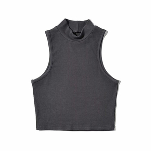 TKAN733 Wholesale Summer New Trend Fashion Solid Color Sleeveless <b>Mock</b> <b>Neck</b> Crop <b>Tops</b> Slim Fit Women's Vest Tank <b>Top</b> - Product Image 5
