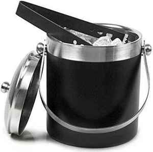 Modern Round Stainless Steel Ice Bucket With Tongs Double Wall Party Cooler Black Finish ice Bucket - Product Image 1
