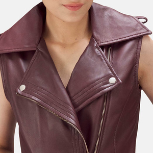 Chaleco de Cuero para Mujer, Cuello en V, Estilo Motero, Sin Mangas, Cierre de Cremallera, Impermeable, Resistente al Viento, Estilo Vintage - Product Image 4