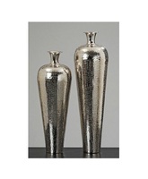 Grands vases en métal martelé argenté |   Grandes paires de vases à fleurs coniques chromés brillants pour le coin du salon, décoration intérieure
