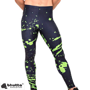 Nouveauté Leggings de sport pour homme à taille élastique respirants antibactériens à imprimé éclaboussures vert néon - Product Image 1