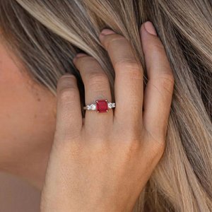 Natural Ruby Engagement <b>Ring</b> 925 Sterling <b>Silver</b> Square Octagon Ruby <b>Ring</b> With Side Stones July Birthstone Gift - Product Image 3