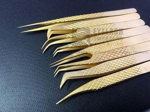 Pince à épiler pour extensions de cils en acier inoxydable japonais plaqué or avec logo personnalisé, pince à épiler diamantée à forte adhérence testée à la main avec logo personnalisé - Product Image 6