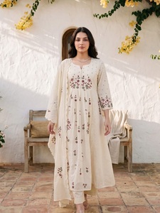 Costume Anarkali en coton brodé pour femmes, coupe ample, longueur au sol, style traditionnel décontracté, Inde, Pakistan, vêtements d'été - Product Image 2