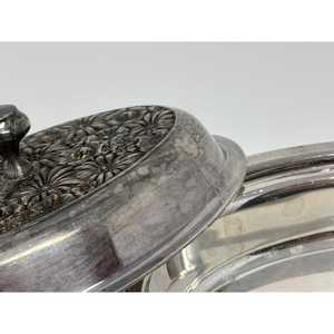 Mid Century Aluminum Silver Metal Butter Dish Pressed Daisies Glass Insert - Product Image 2