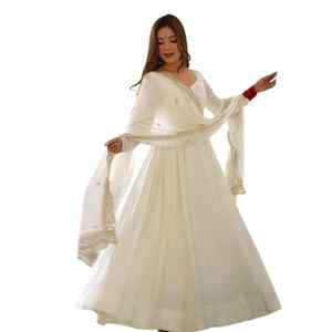 Traditional Indian Style Georgette Embroidery Work Anarkali Long Gown with Designer Dupatta for Women <b>Wedding</b> Wear Suit Custom - Product Image 1