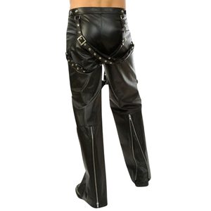Men's Brown Genuine Leather Pants Eco-Friendly Breathable Polyester Fabric High Waist Zipper Fly Lightweight Casual Style - Product Image 6