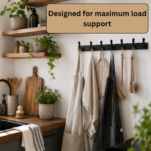 Black Metal Wall Mount <b>Hook</b> <b>Rail</b> with 8 <b>Hooks</b> | Heavy Duty Minimalist Coat & Clothes Organizer for Entryway, Bathroom & Bedroom - Product Image 4