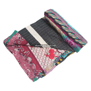 Vintage Best Quality Kantha <b>Throw</b> Indian Hand Kantha Blanket Indian Reversible Hand Stitched Heavy <b>Throw</b> Old Sari Blanket Patch - Product Image 5