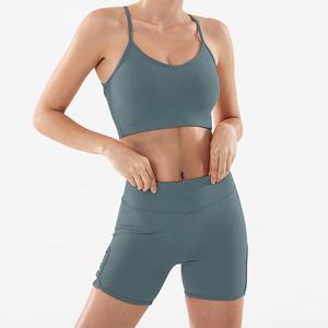 La salle de sport pour femmes en coton Spandex Sports Training Gym porte deux pièces Yoga Set Shorts - Product Image 5