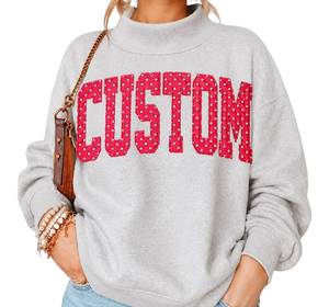 Pull à col montant pour femme, coupe oversize, à manches longues, avec patch à lettres et points personnalisé, style décontracté - Product Image 5