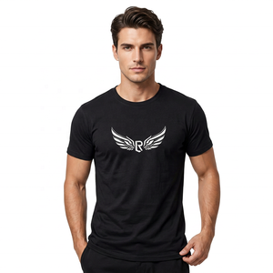 T-shirt pour homme en coton 100% noir, coupe classique, manches courtes, col rond, jersey décontracté, couleur unie, respirant et écologique - Product Image 2