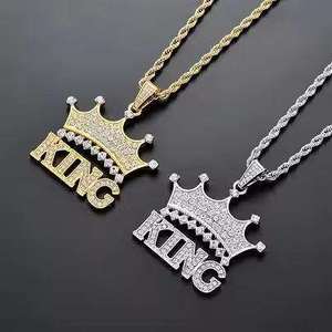 Custom <b>Crown</b> <b>King</b> Moissanite Pendant Necklace Silver Plated Bezel Set Hip Hop Charm for Party - Product Image 2