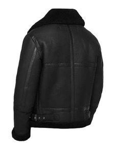 <b>Men</b>’s Black Shearling Leather <b>Jacket</b> – Genuine Sheepskin <b>Fur</b> <b>Lined</b> Biker <b>Jacket</b> Warm Winter Outerwear Wholesale - Product Image 2