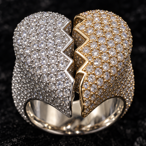 Anillos de Moissanita VVS en Oferta, Anillo de Dos Tonos con Corazón Roto Estilo Hip Hop, Plata 925, Joyería Fina para Hombre - Product Image 2