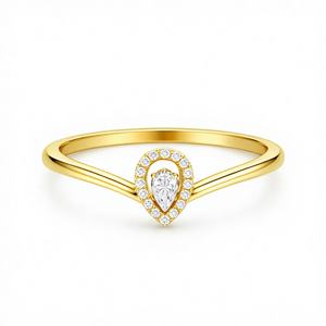 Anillo de compromiso con halo de diamantes cultivados en laboratorio con corte de pera en forma de lágrima, anillo de diamantes a juego con banda de boda curva tipo chevron para mujer - Product Image 4