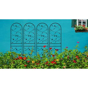 Set di 4 tralicci da giardino in metallo neri antiruggine da 180 cm x 50 cm con decorazioni a forma di uccello per piante rampicanti e supporto per fiori da esterno - Product Image 4