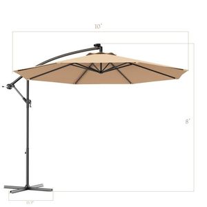 Ombrellone da Patio da 3 Metri con Manovella e Luci LED Solari con Base Elegante - Product Image 5