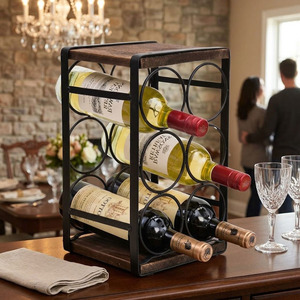 Porte-vin en bois et métal avec capacité pour 6 bouteilles, design moderne pour l'ameublement et la présentation à la maison - Product Image 5