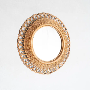 Miroir mural rond en rotin tressé à la main, style bohème, pour salon, chambre ou entrée, provenant du Vietnam. - Product Image 2