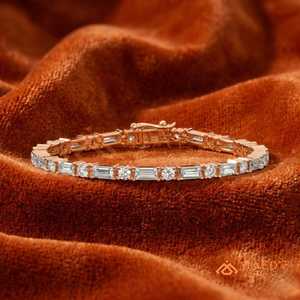 Rose Gold Plated Baguette And Round Cut Moissanite Tennis Bracelet For Women Elegant Fashion Jewelry <b>Gift</b> Style - Product Image 5