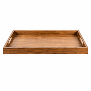 Premium Wooden Serving Tray with Cutout Handles | Rectangular Platter Natural Wood Breakfast <b>Server</b> Home Hotel Restaurant Use - Product Image 1