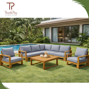 All-Weather Sofa Set Acacia (4pcs) Convertible Indoor and <b>Outdoor</b> Living Room and Patio Furniture for Hotel Villa Cafe - Product Image 3