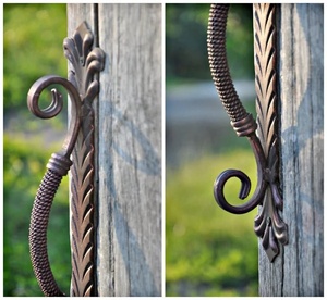 Poignée de portail en fer forgé traditionnelle KHP, design inspiré de la nature avec motifs sculptés, finition peinte, accessoire de clôture (Modèle KHP-DECO-SP) - Product Image 4