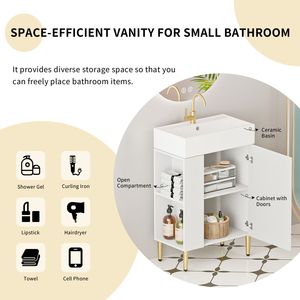 Mobile bagno con ripiano aperto da 21,6 pollici, anta a chiusura ammortizzata e lavabo in ceramica - Armadietto contenitore per guardaroba - Orientamento lato sinistro - Product Image 3