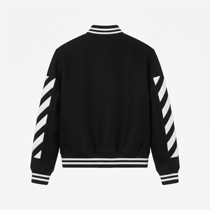 Veste universitaire noire pour homme sur mesure, de haute qualité et très demandée, avec broderie blanche et manches rayées, style preppy, pour l'automne - Product Image 6