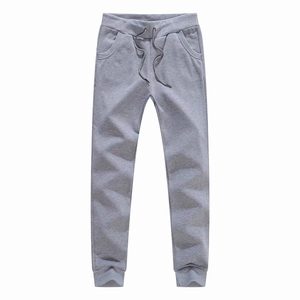 Pantalon de survêtement gris pour homme avec taille élastique et cordon de serrage, poches latérales, décontracté, pour l'automne, en coton tricoté - Product Image 1