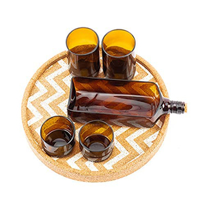 Plateaux de service ronds en liège avec motif géométrique pour table à manger – Plateaux décoratifs en liège - Product Image 3