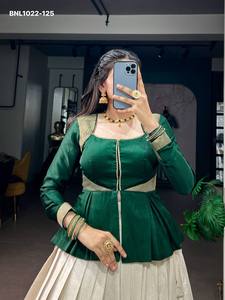 Top Quality Kanchivaram with Zari Weaving Flared Lehenga-<b>Satin</b> Silk with Zari Border Front-Slit Peplum <b>Blouse</b> Pair Woman Fashion - Product Image 2