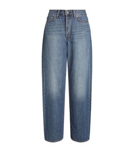 Jean taille haute ample pour femme, coupe décontractée, denim délavé vintage - Product Image 1