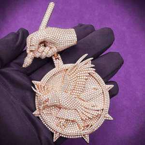 Colgante de lujo para hombre con dijes de círculo y halcón, con moissanita color D, probador de diamantes de alta gama, estilo Hip Hop, en plata de ley 925, GRA - Product Image 3