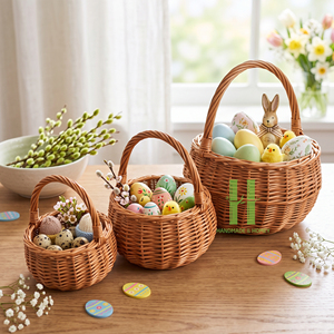 Handcrafted Hand woven <b>Baskets</b> With Handle Customize Sizes Variety Colors For Easter Decorations Gifts OEM Made In Vietnam - Product Image 6