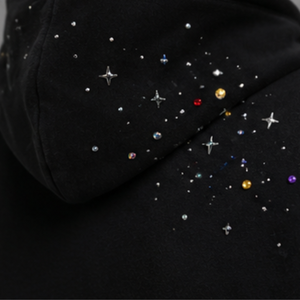 <b>Black</b> Rhinestone Star Pattern Hoodie Men Oversized Fleece Pullover Custom Logo Streetwear Heavyweight Casual Hooded <b>Sweatshirt</b> - Product Image 6
