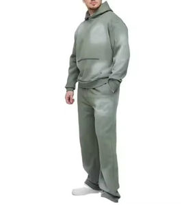 Custom Cotton Winter Breathable Acid Wash Printed Drawstring Hooded Casual Jacket Sweatpants Jogger Tracksuit Sets <b>Men</b> Two Piece - Product Image 4