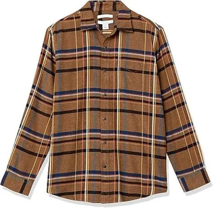 Chemise en flanelle à carreaux pour homme, manches longues, col rabattu, décontractée, printemps, 100% coton, tissu tricoté dobby anti-plis, brodée - Product Image 2