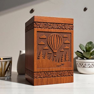 Handcrafted Wooden Cremation Urn: Hot Air Balloon & Floral Carving, Personalized Memorial urn Memorial Keepsake by AYAANS - Product Image 5