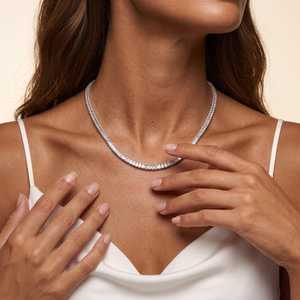 Chaîne tennis en argent sterling 925 plaqué rhodium avec diamants Moissanite VVS taille baguette, sertie à la main, bijoux de luxe Hip Hop - Product Image 4