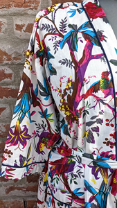 Robe Kimono Longue en Coton Imprimé Oiseaux Faite à la Main pour Femme, Peignoir de Plage Respirant avec Cordon de Serrage pour l'Été - Product Image 5