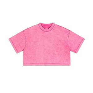 T-shirt court délavé pour femme, style vintage, manches courtes, en coton, coupe oversize, streetwear, décontracté, tendance - Product Image 1