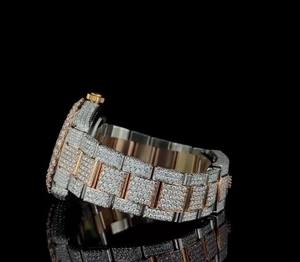 Reloj de Hombre VVS Diamond, Negro, Esfera de 41 mm, Cristal, Deportivo, Elegante, de Acero Inoxidable, Cuarzo, Totalmente Cubierto de Diamantes, Chapado en Oro Blanco de Dos Tonos - Product Image 4