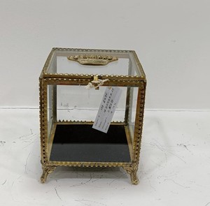 Classic Rectangular Metal Jewelry Box With Glass Lid Hinged Design 1 Layer <b>Storage</b> Case - Product Image 6